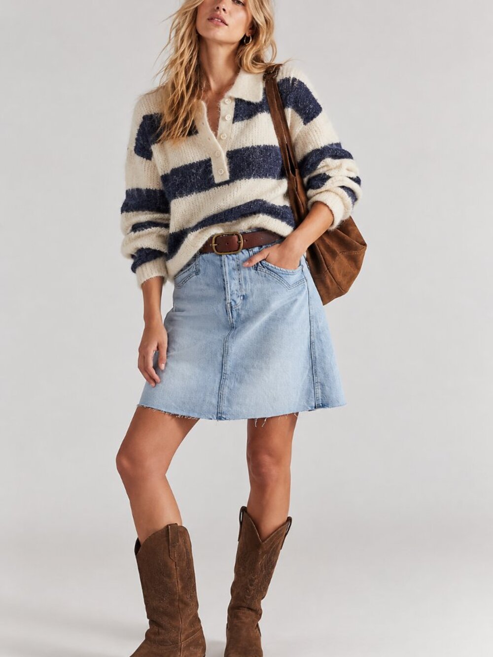 Free People We The Free Suzy Denim Midi Skirt Light Wash Size 26 NWT